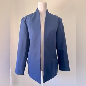 Vintage ‘80s Bending Easy Navy Blue Lightweight Collarless Open Front Blazer